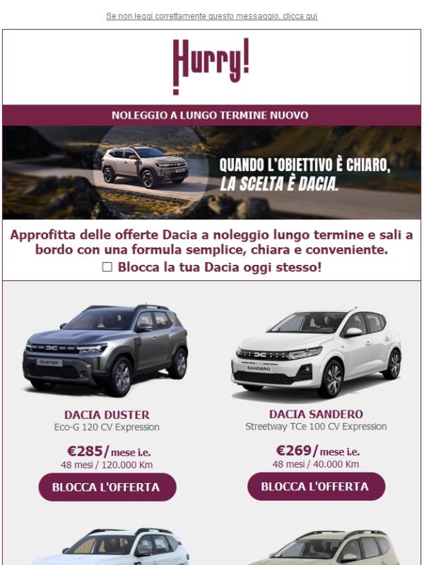 🚘Speciale DACIA: Nuova Dacia Duster a 269€, con tutti i servizi inclusi in un unico canone mensile | 🔊Noleggiala su Hurry!