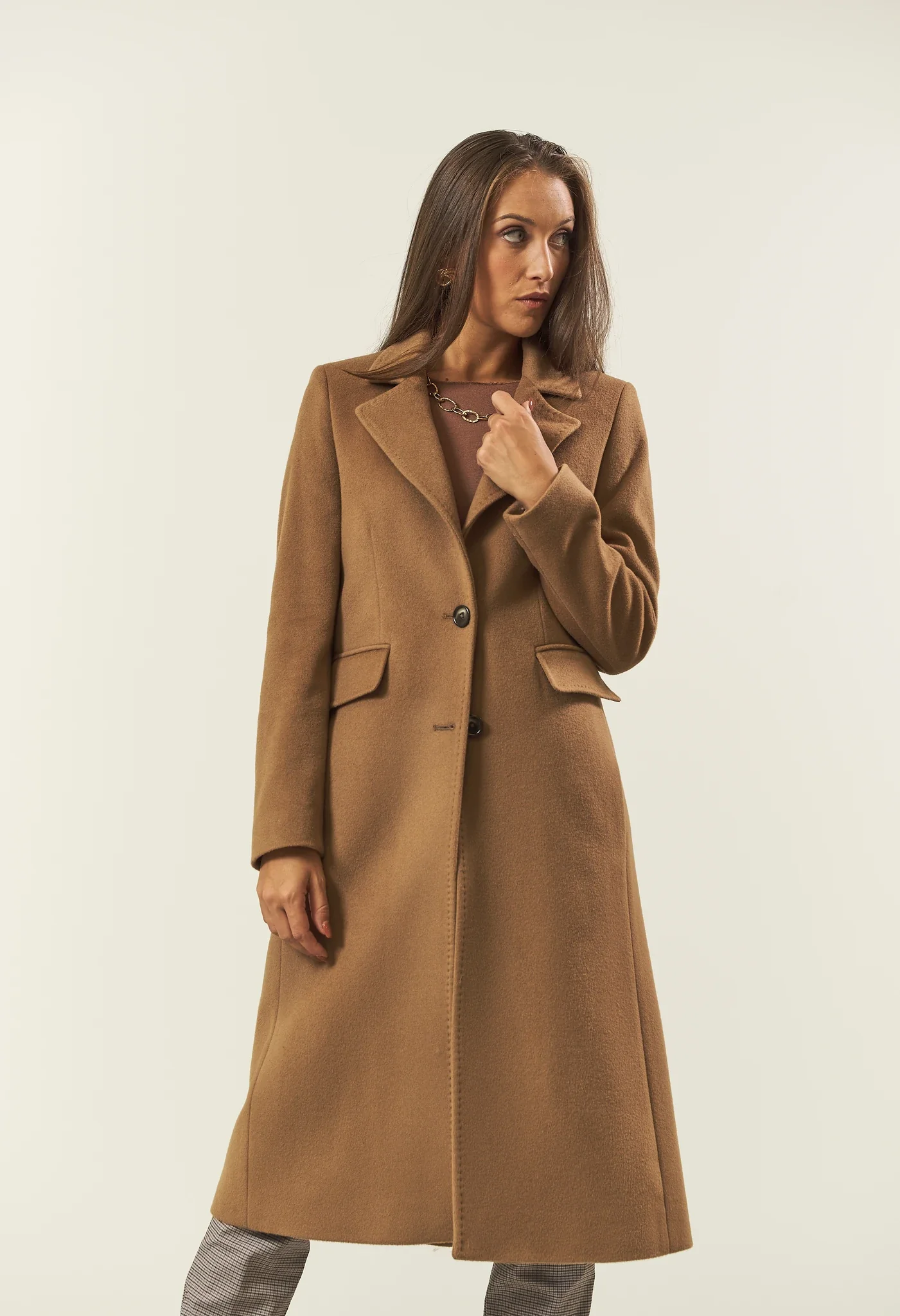 Image of Cappotto cammello misto cashmere lungo