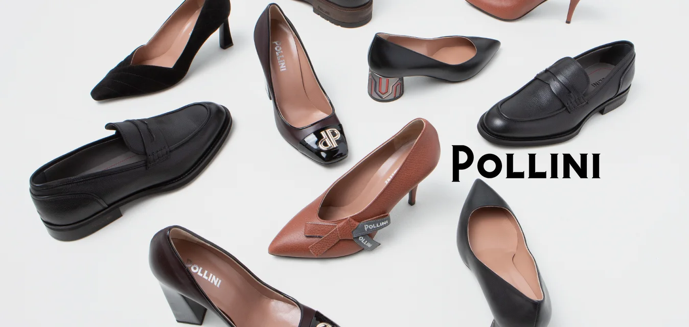 Una collezione di vari tipi di scarpe, tra cui tacchi, mocassini e stivali, in pelle nera, marrone e beige, che mostrano design e texture diverse.