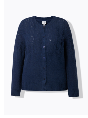 Cardigan a punto ajour con scollo a girocollo e maniche lunghe