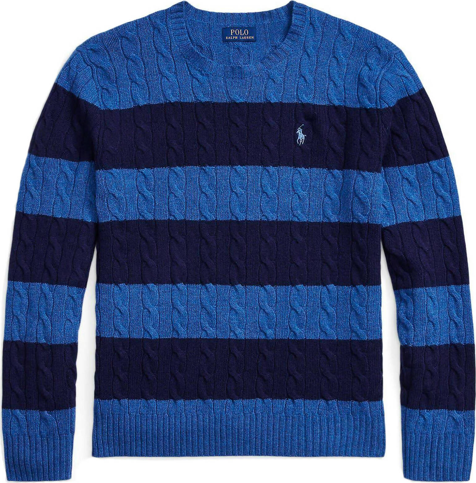 Polo Ralph Lauren Maglione a Trecce Blu Uomo Pullover a Righe Girocollo a Costine