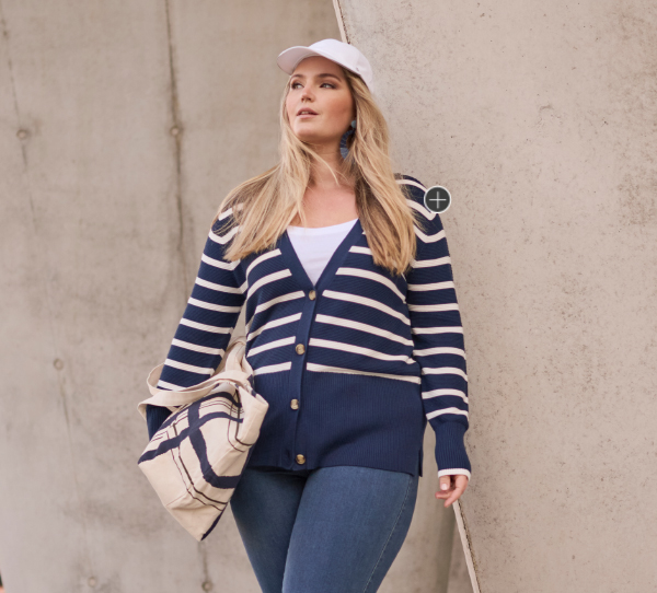 Cardigan a righe con scollo a V e maniche lunghe