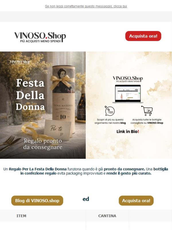 🎁 VINOSO | Un Regalo Per La Festa Della Donna pronto da consegnare