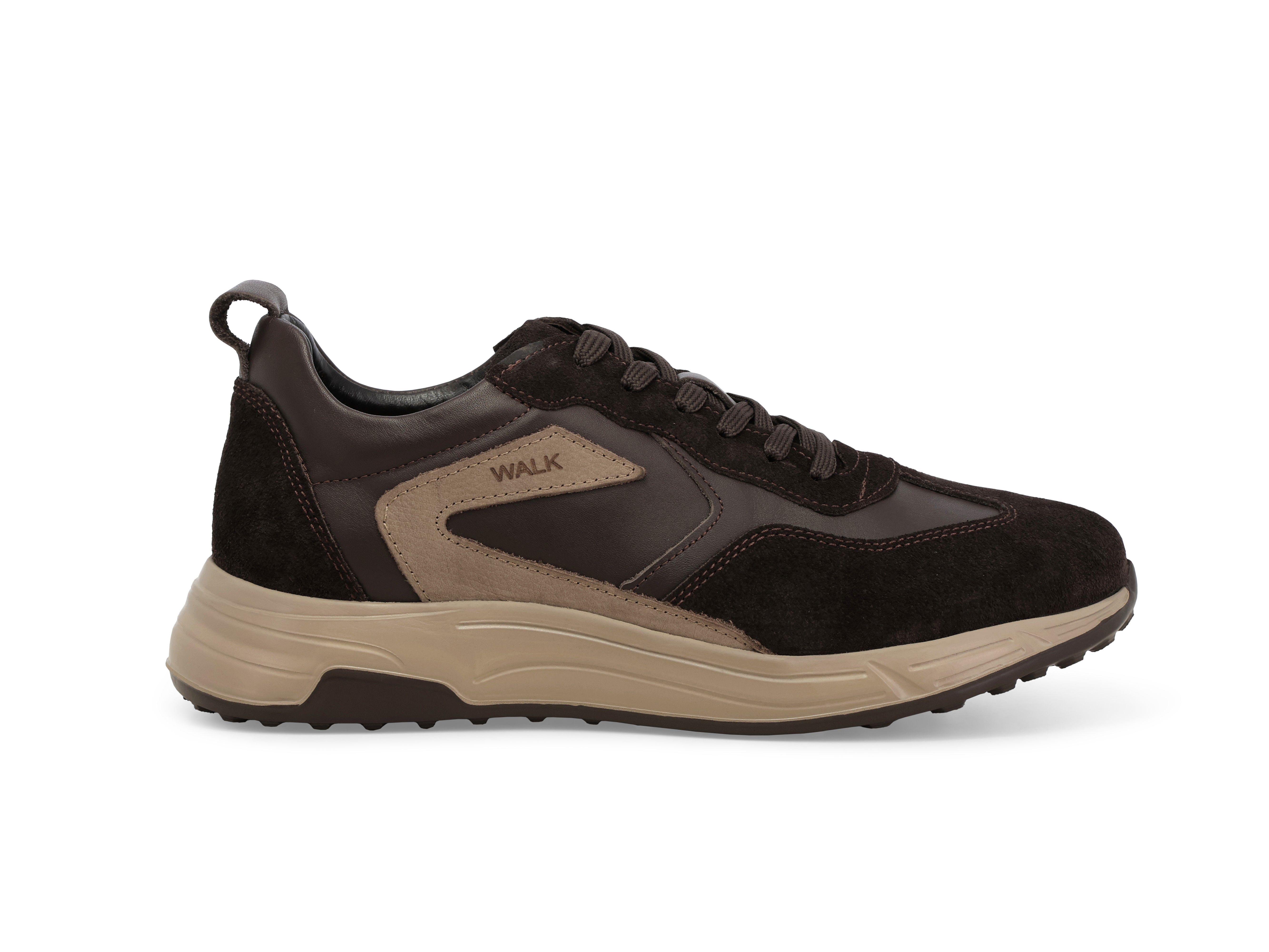 Sneakers uomo in camoscio e pelle marrone u56040