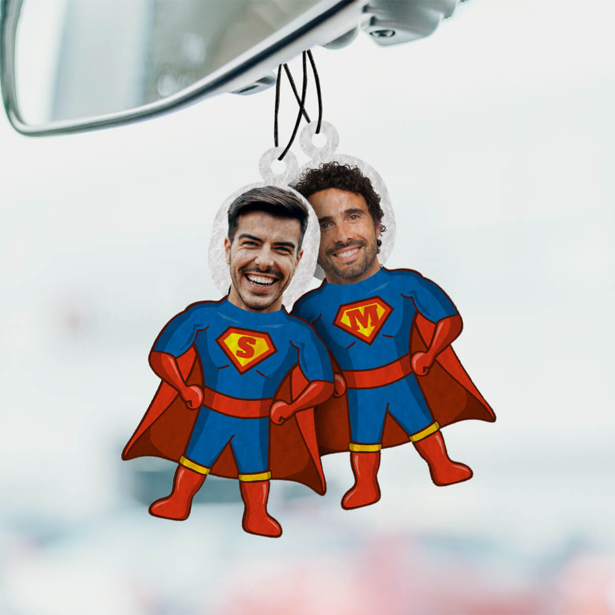 Image of Profumatore Auto Personalizzato Supereroe con Faccia Set da 2