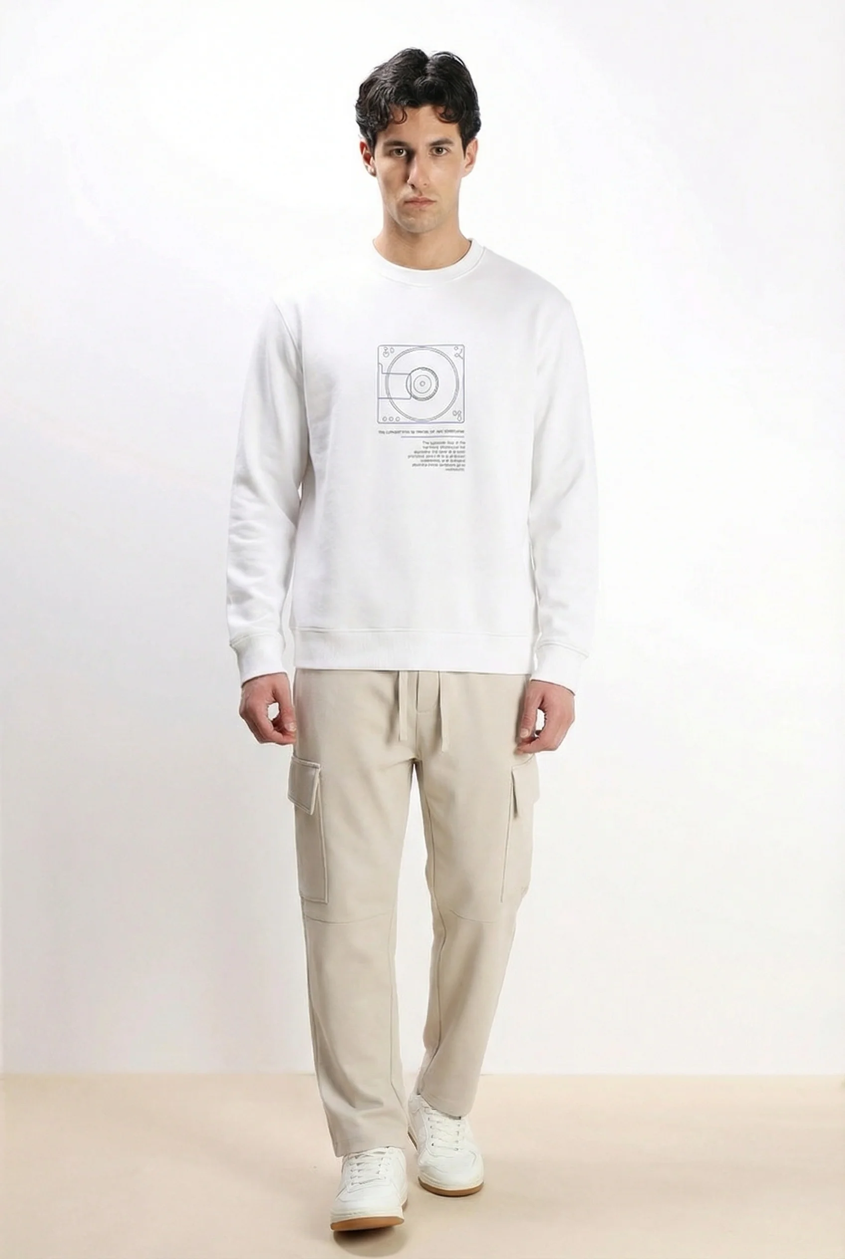 Image of FELPA GIROCOLLO CON STAMPA BIANCO