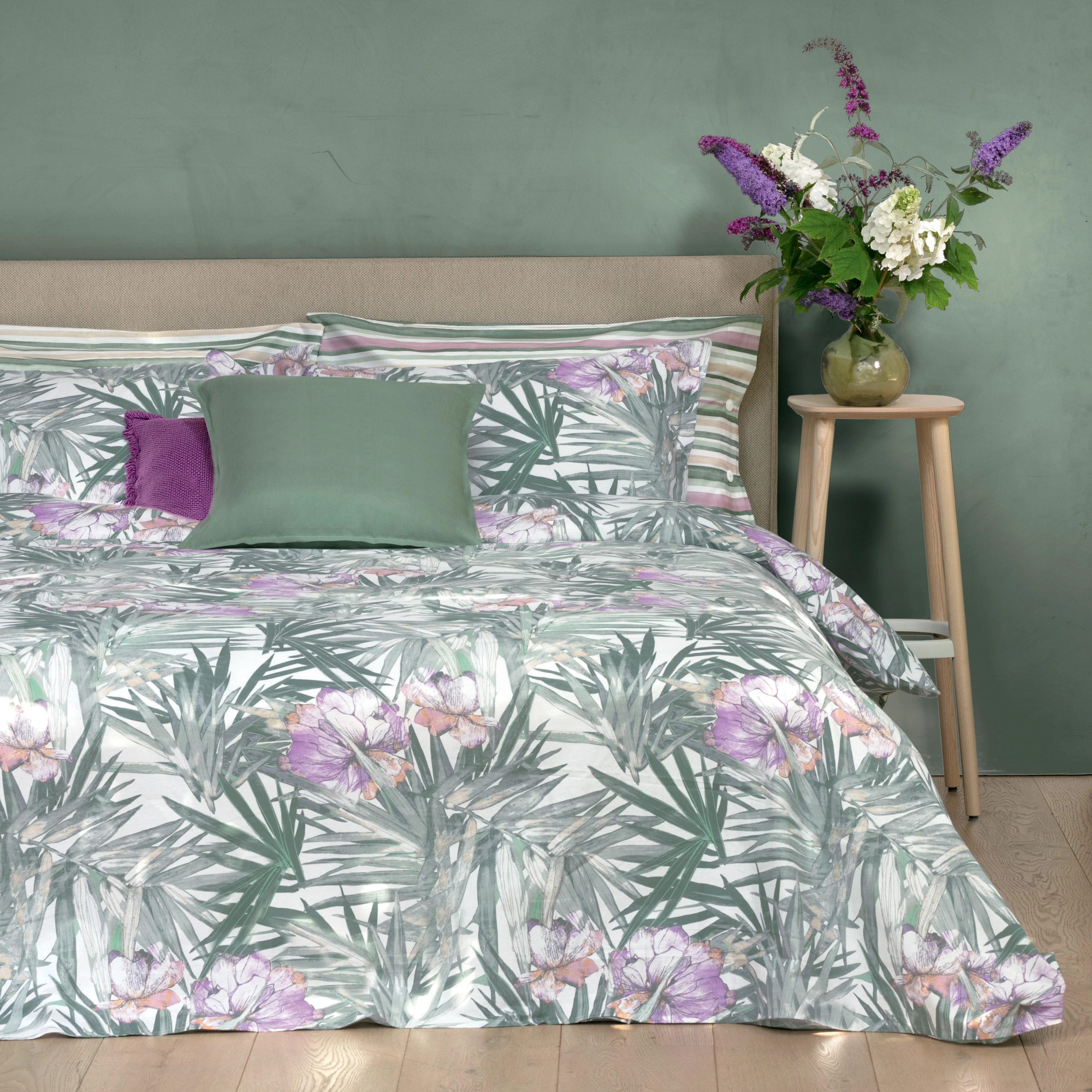 Image of Parure Copripiumino in Puro <br>Cotone Fantasia Floreale - <b>Tropico