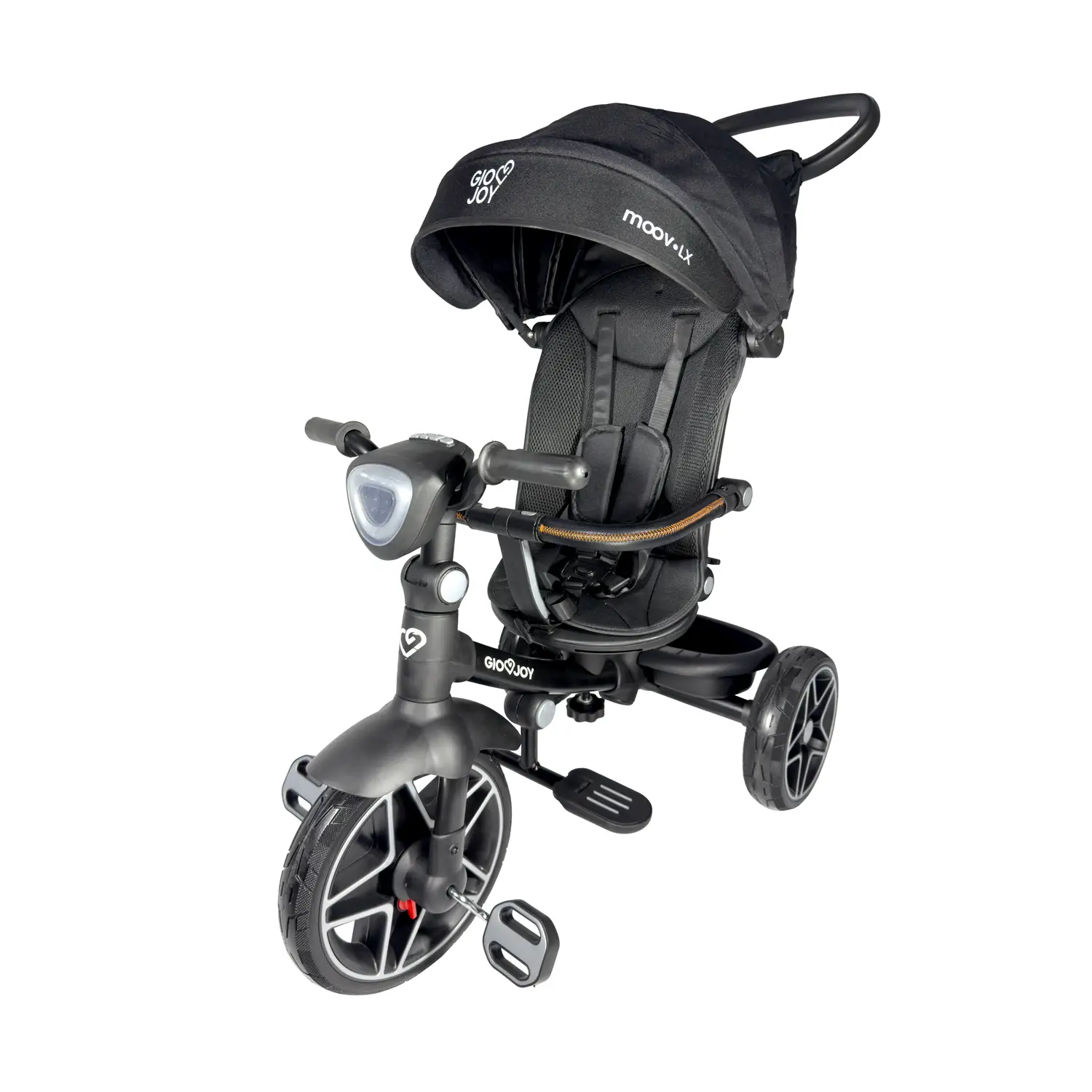 Triciclo Evolutivo 4-in-1 Moov-LX GioJoy by Giodicart – Telaio Nero e Rivestimenti Nero