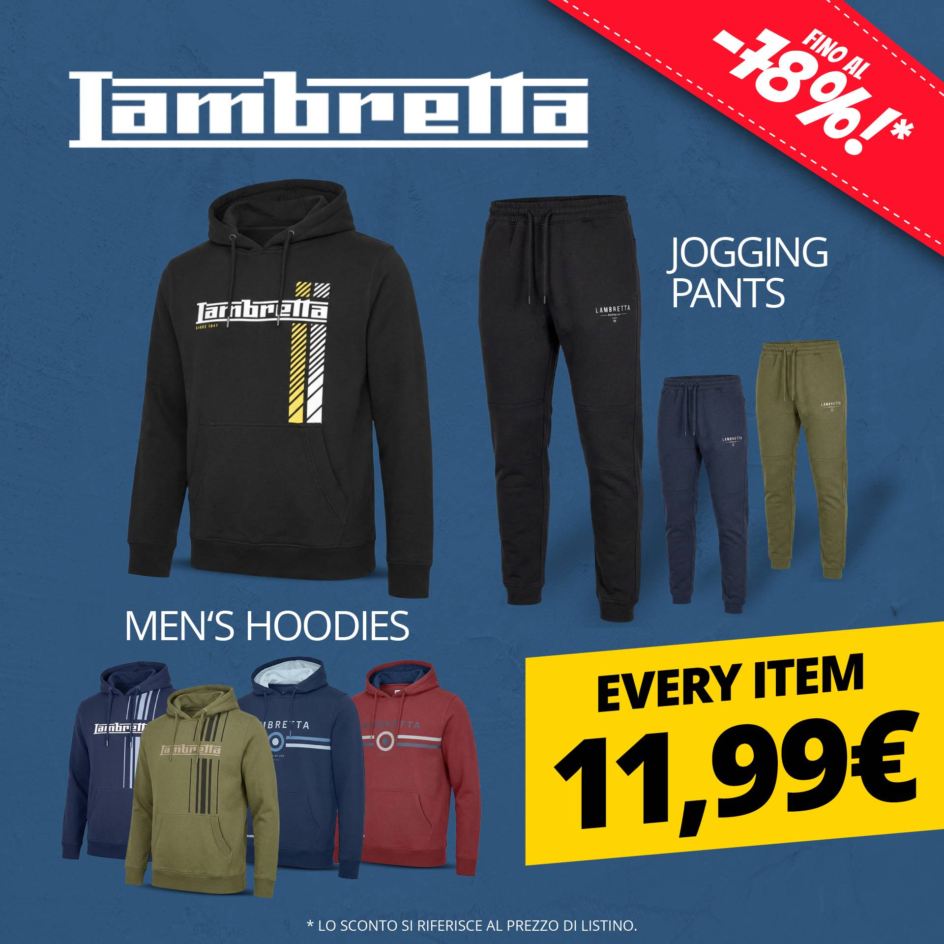 lambretta racing stripe uomo felpa con cappuccio