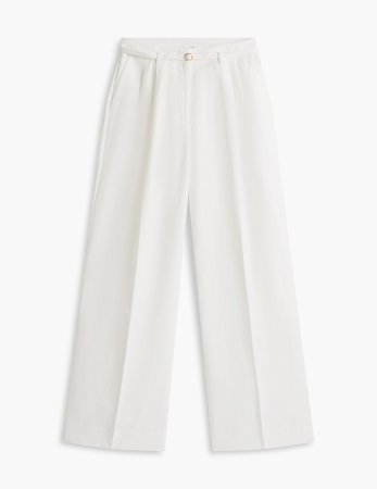 Pantaloni larghi in misto lino con cintura