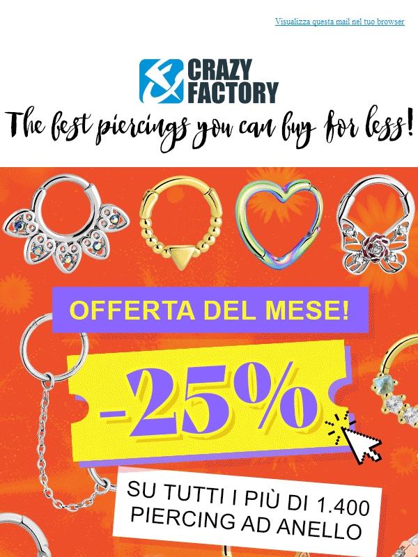 25% di sconto sui piercing ad anello: vieni a dare un'occhiata e risparmia come non mai, ! 🔥