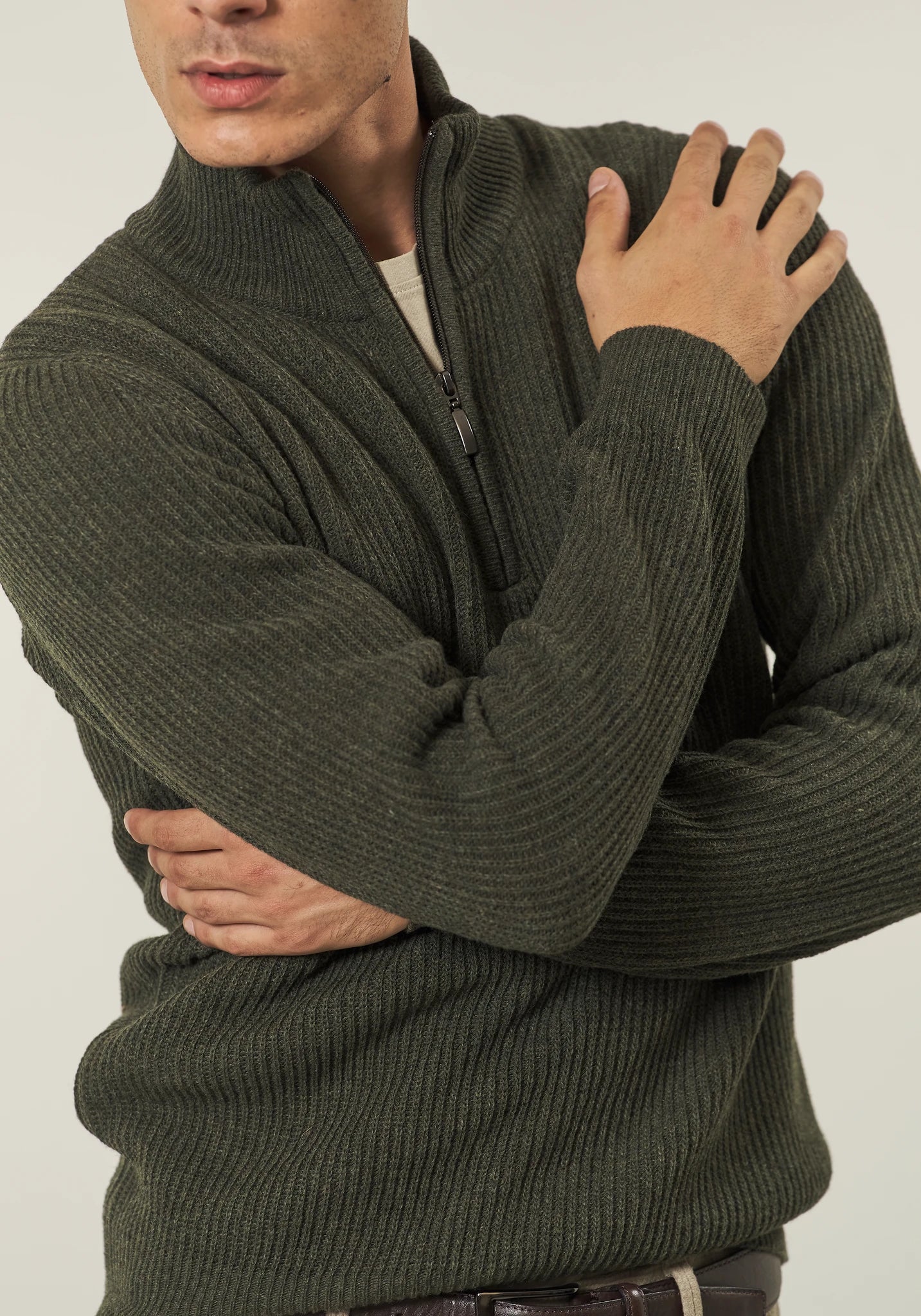 Image of Lupetto zip verde misto lana coste