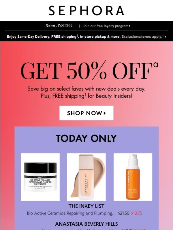50% off select beauty starts today 💋