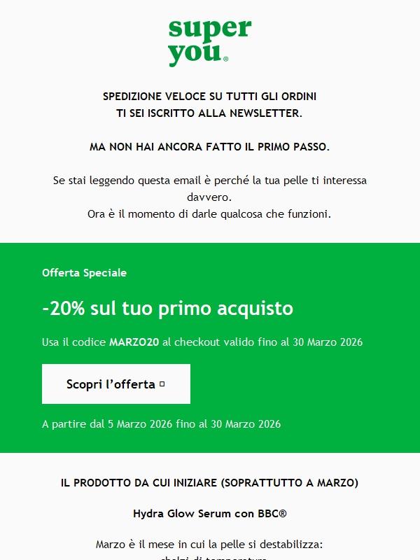 Non hai ancora provato SuperYou? -20% sul tuo primo ordine 💚