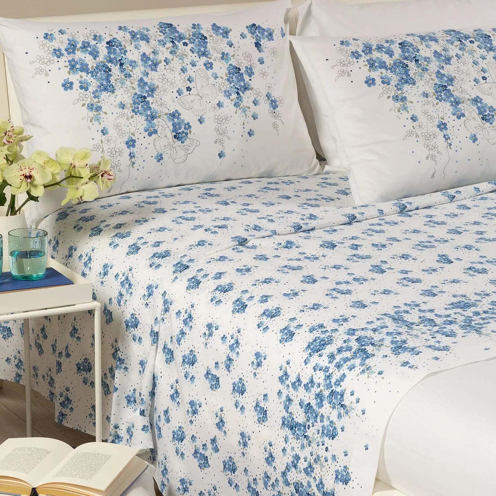 Completo lenzuola myosotis in 100% cotone - Caleffi