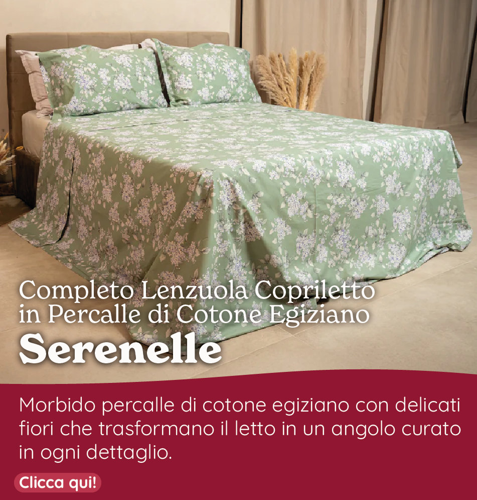 Completo Lenzuola Copriletto in Percalle di Cotone Egiziano con Stampa Floreale - Serenelle