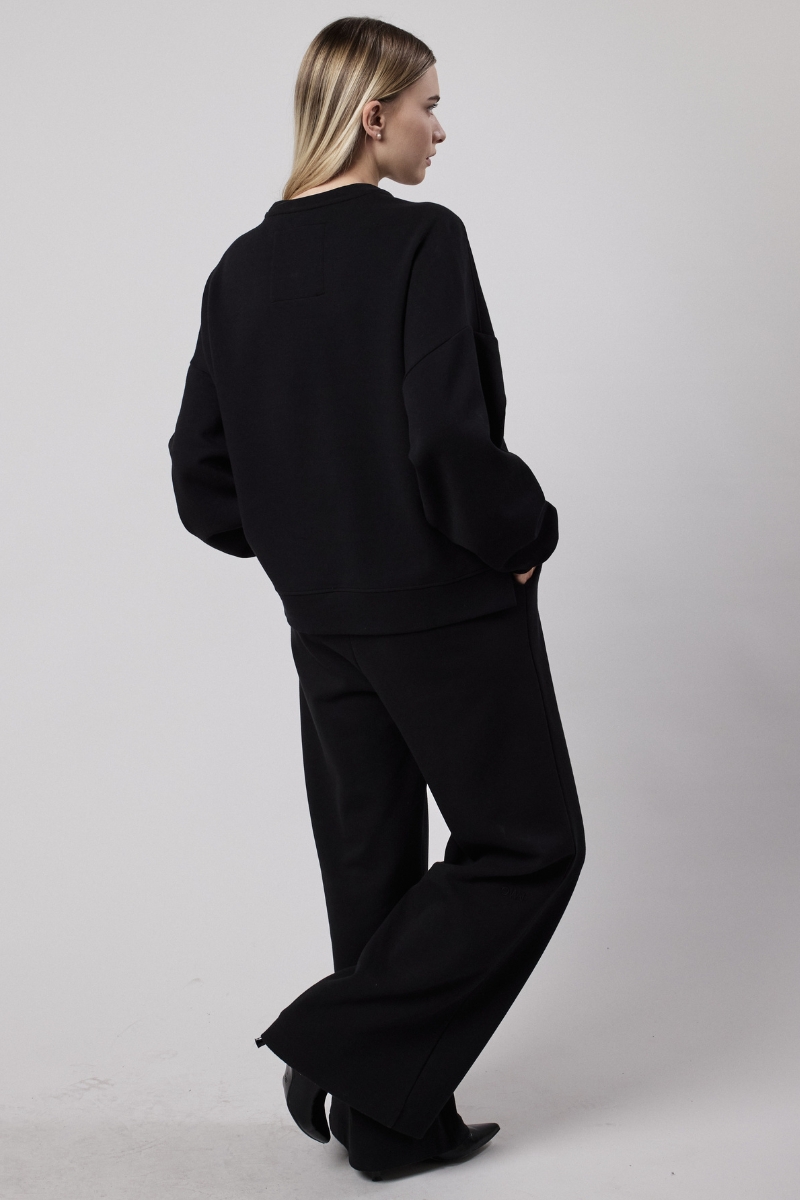 Pantalone Palazzo Loose Fit in Interlock Nero