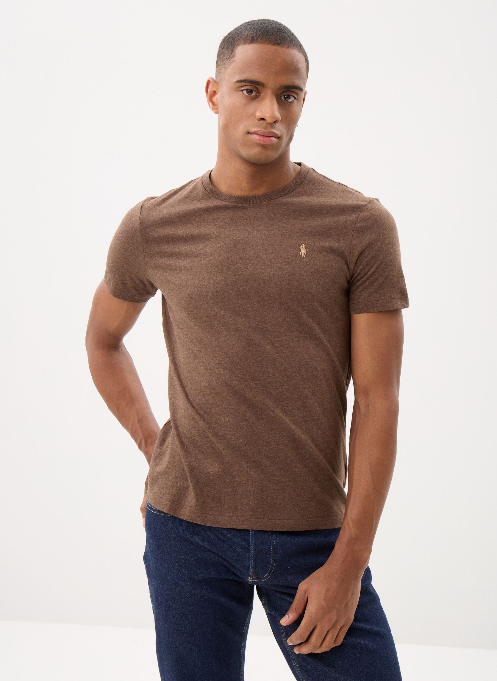 Polo Ralph Lauren Tee-shirts manches courtes T-shirt &agrave; col rond Custom Slim Fit homme marron