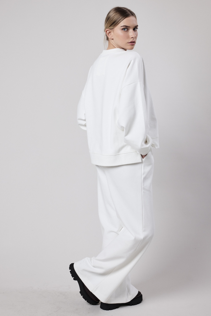 Pantalone Palazzo Loose Fit in Interlock Bianco