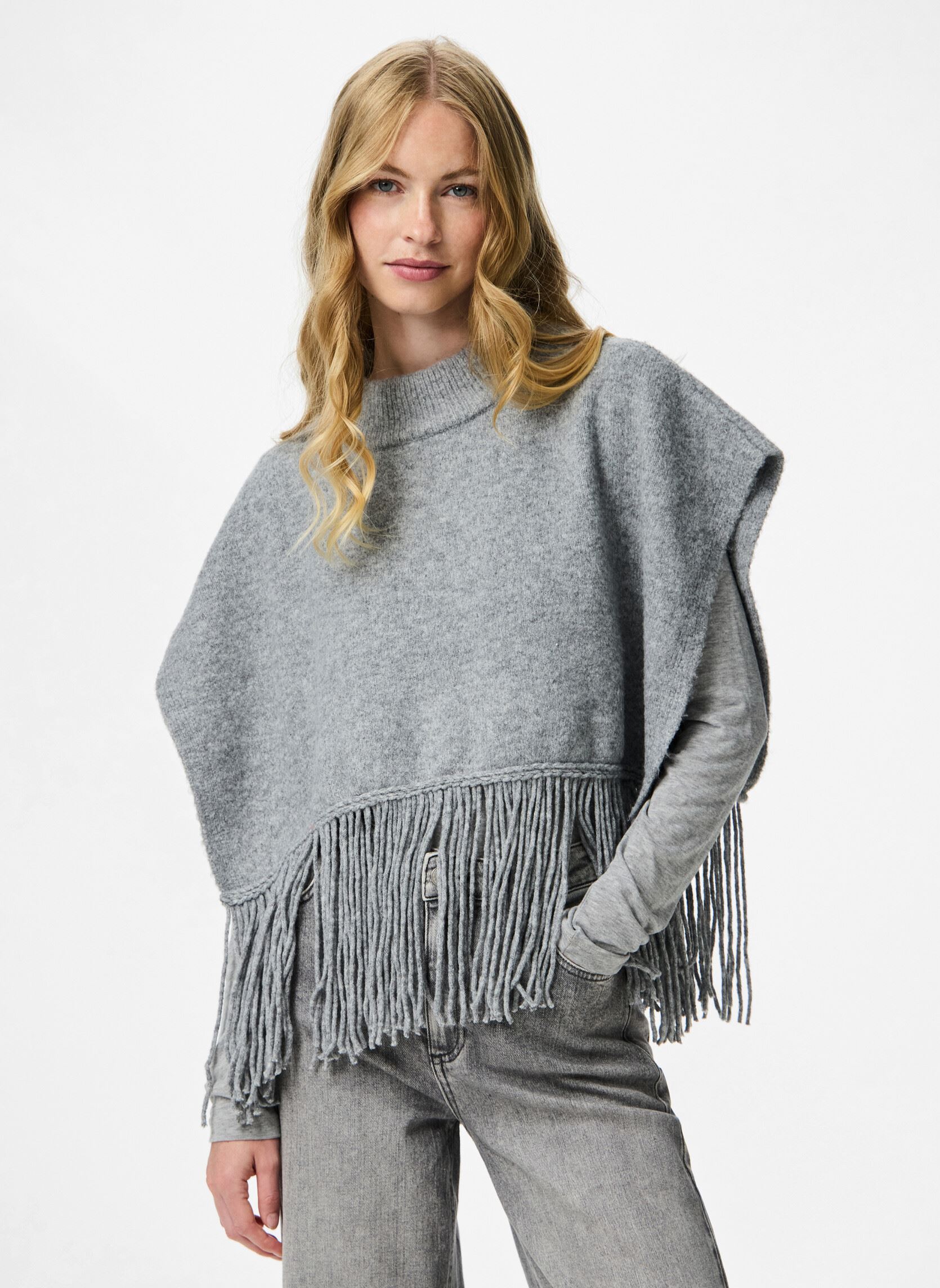 Pieces Poncho e Cape Pcjulle Poncho Bc donna grigia