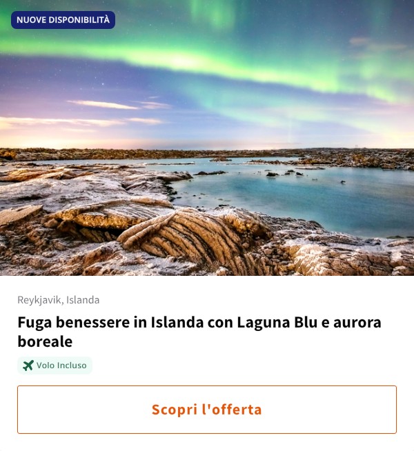 Fuga benessere in Islanda con Laguna Blu e aurora boreale