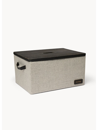 Cesto in tessuto con coperchio in legno Cesto in tessuto con coperchio in legno