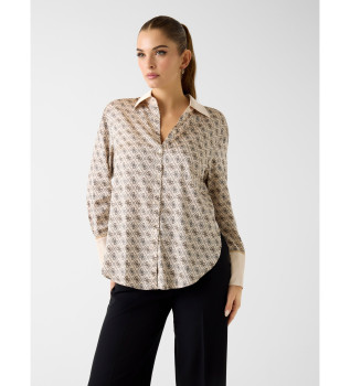 camicia-beige-con-logo-all-over