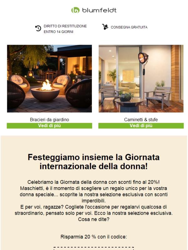 Pronti a celebrare la Giornata internazionale della donna? Risparmiate oggi stesso fino al 20% su una selezione di articoli!