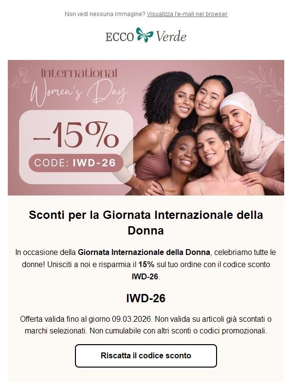 Festeggia la Giornata internazionale della donna e risparmia il 15%
