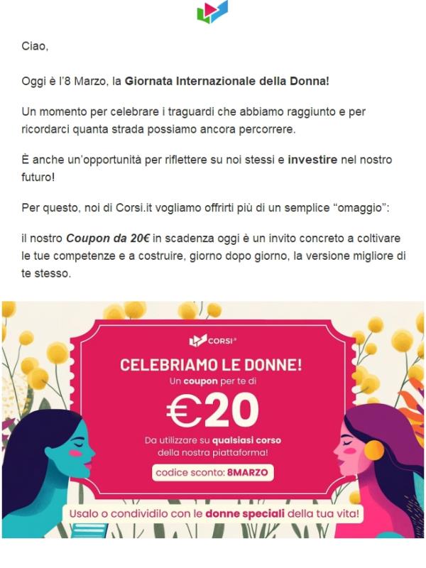 Festa della Donna: il tuo 🎁 scade a mezzanotte!