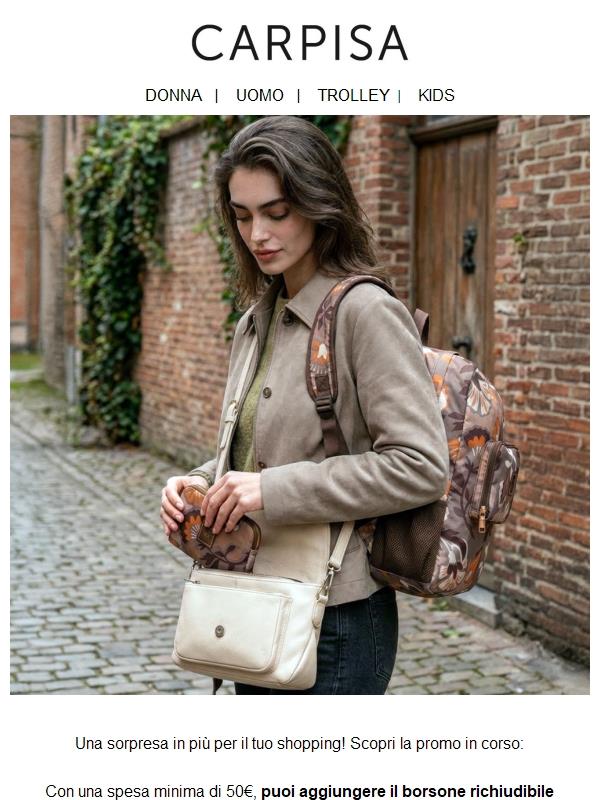 Un regalo per il tuo shopping: borsone o zaino richiudibile a soli 9,95€