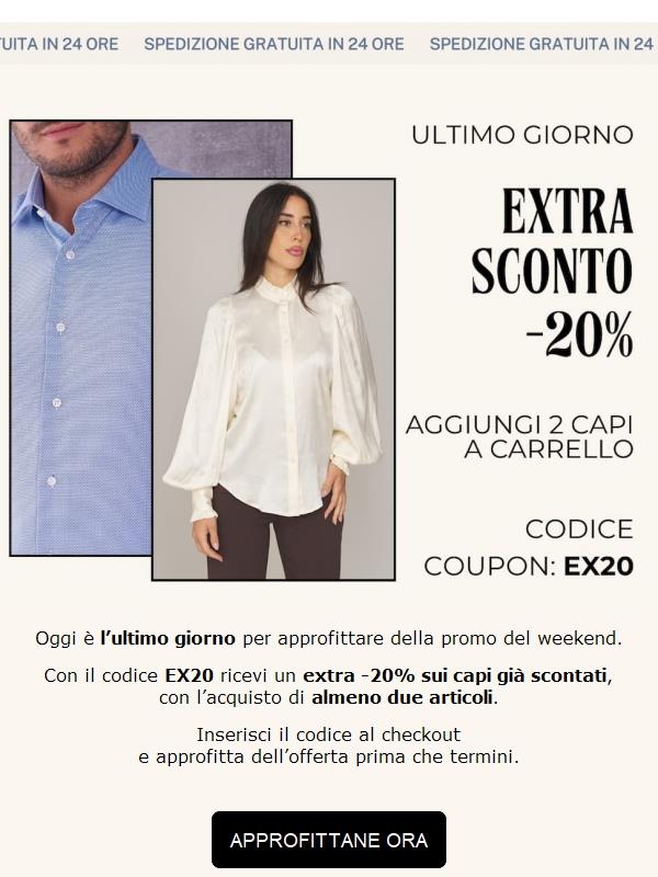 Ultimo giorno: extra -20% sugli articoli già scontati 😍