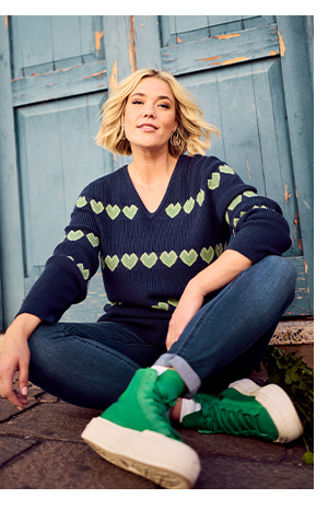 maglione, cuori, scollo a V, manica lunga