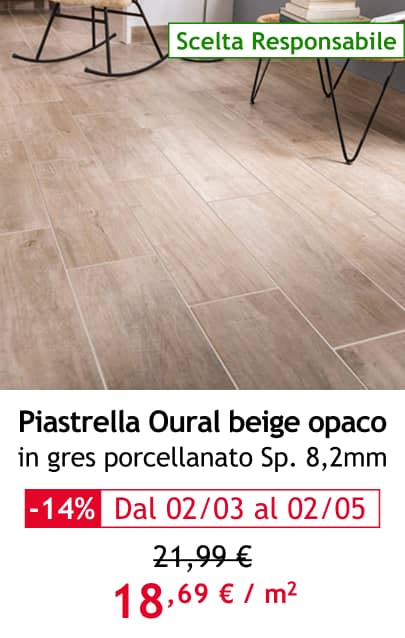 Piastrella Oural beige opaco in gres porcellanato sp. 8,2mm