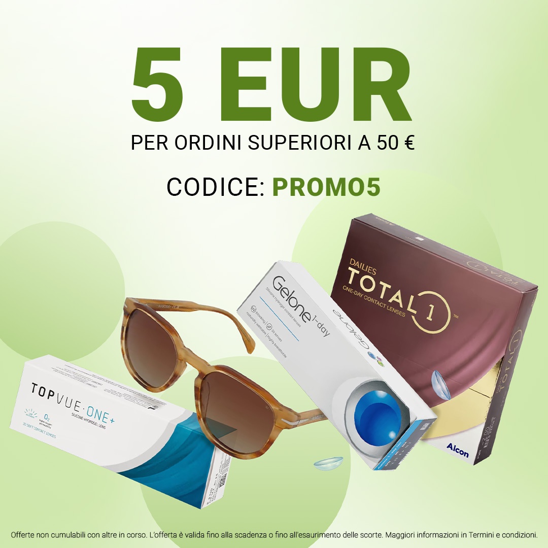 5 eur di sconto per ordini superiori a 50€. codice promo5