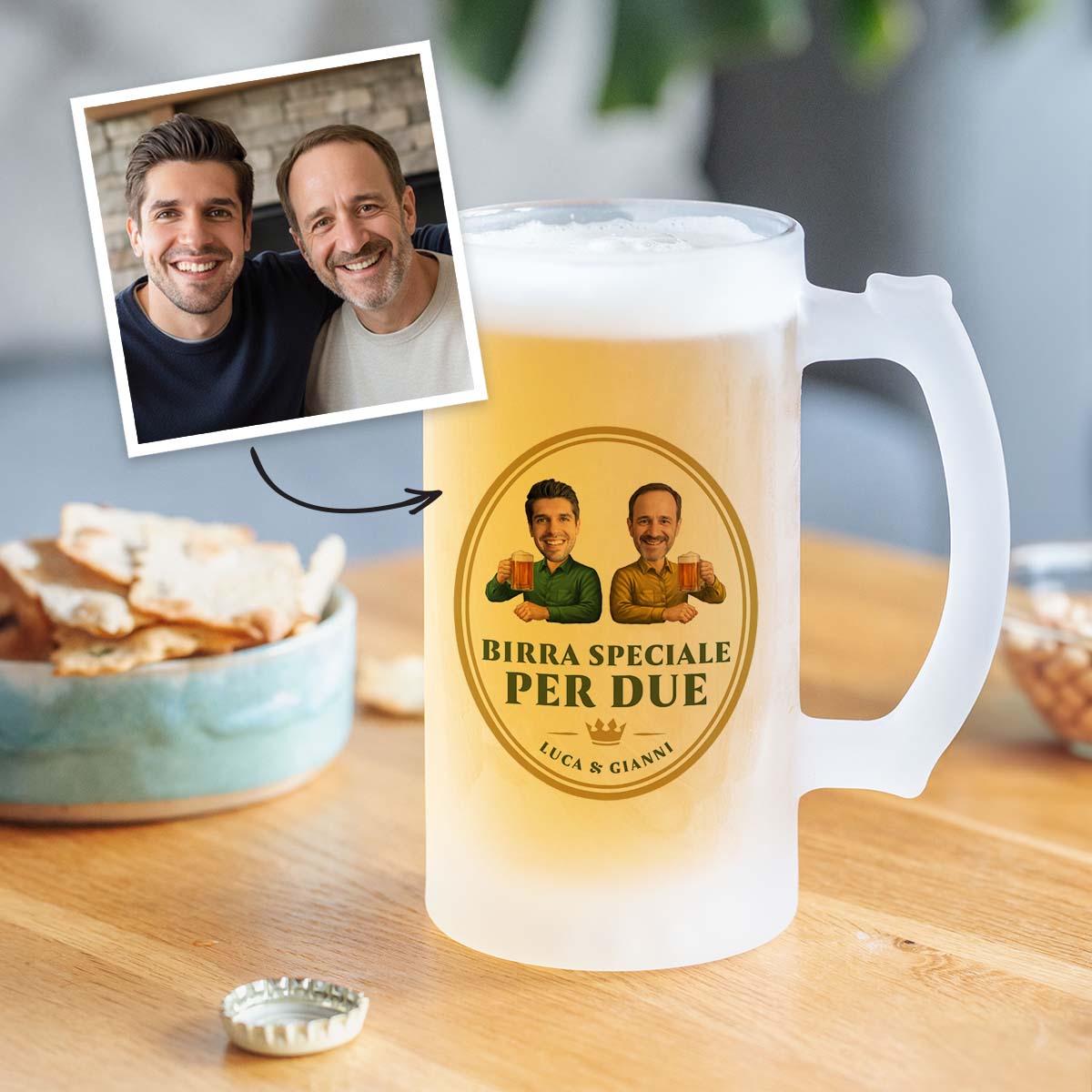 Image of Boccale da Birra Personalizzato con due Volti e Logo