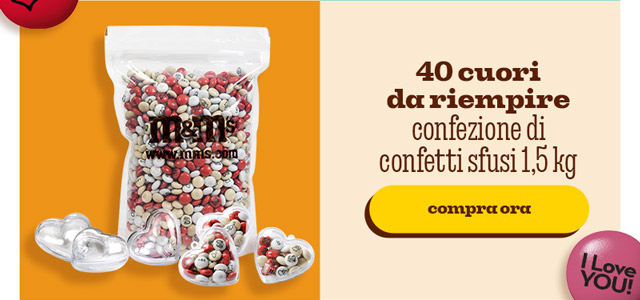 40 CUORI DA RIEMPIRE CONFEZIONE DI CONFETTI SFUSI 1,5 KG
