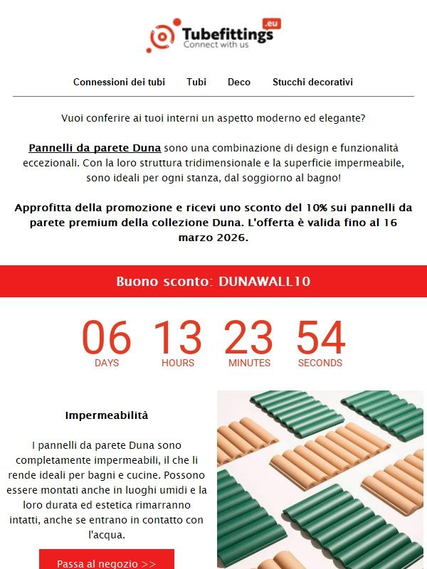 Ottieni uno sconto del 10% sui pannelli a parete premium