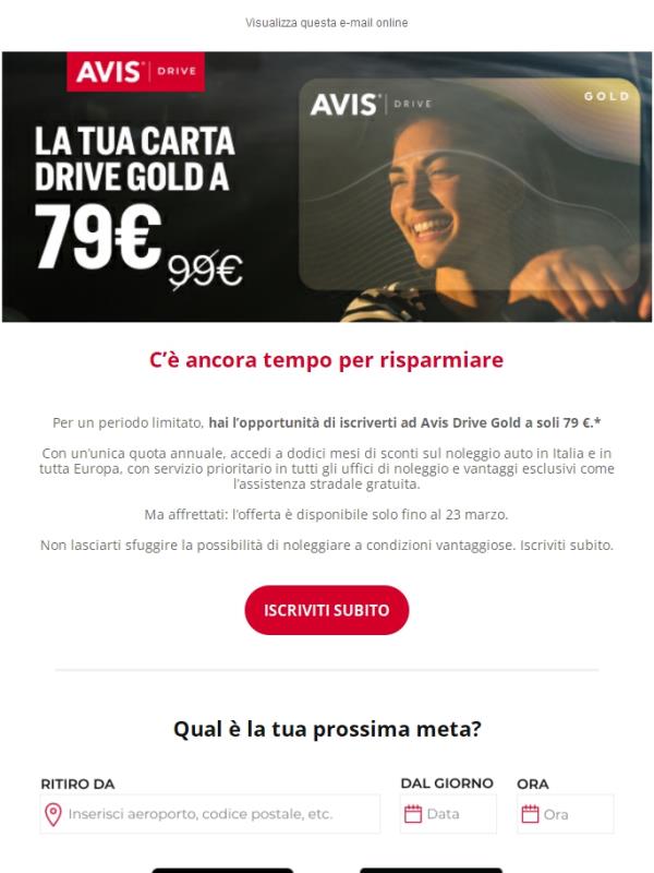 📢 PROMEMORIA: risparmia con Avis Drive Gold