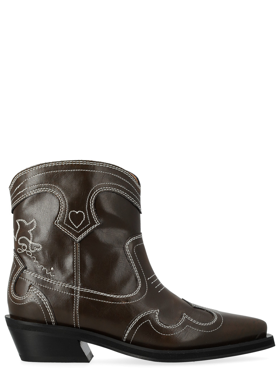 Image of Stivaletto texano Ganni in pelle vegana marrone