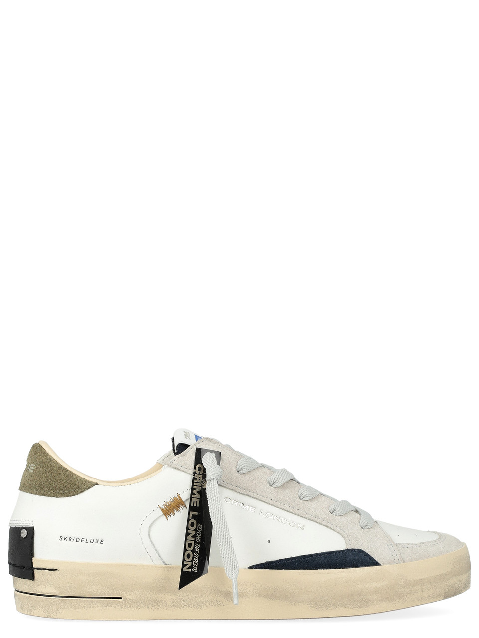 Image of Sneaker Crime London Sk8 Deluxe in pelle bianca e verde