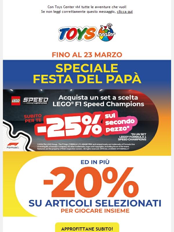 🧱🎁 Per il tuo papà -25% sul secondo pezzo LEGO Formula 1 Speed Champions!
