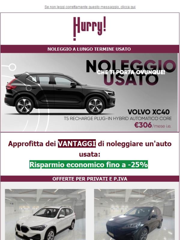 💲FINO al -25% sul NOLEGGIO DI UN' AUTO USATA🚘: XC40, X1, Kuga, e tante altre!