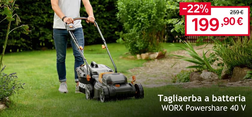 Tagliaerba a batteria a velocit&agrave; non regolabile WORX Powershare WG779E 40V L 34 cm, 2 batterie incluse