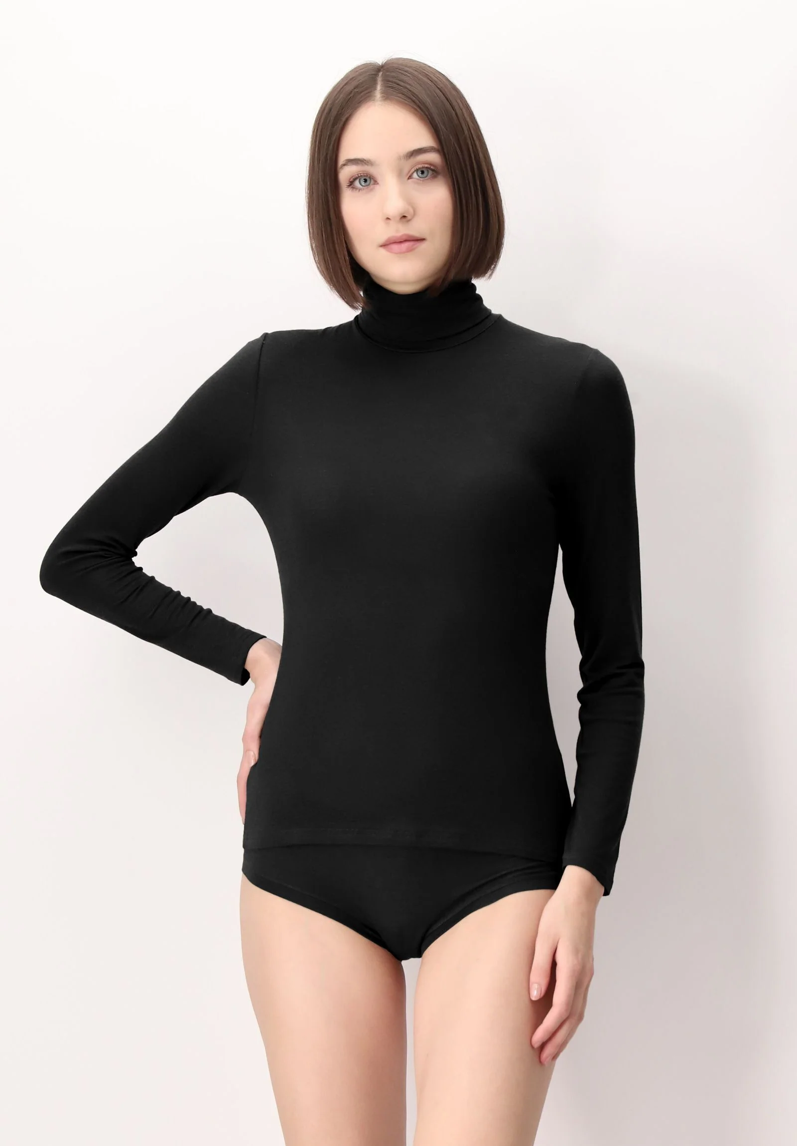 Image of Maglia Dolcevita Manica Lunga in Micromodal e Cashmere Perfect Cashmere - Nero