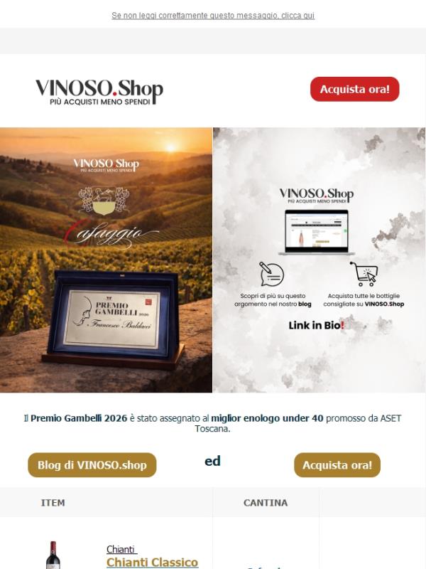 🥇 VINOSO | Premio Gambelli 2026 a Francesco Baldacci di Cafaggio