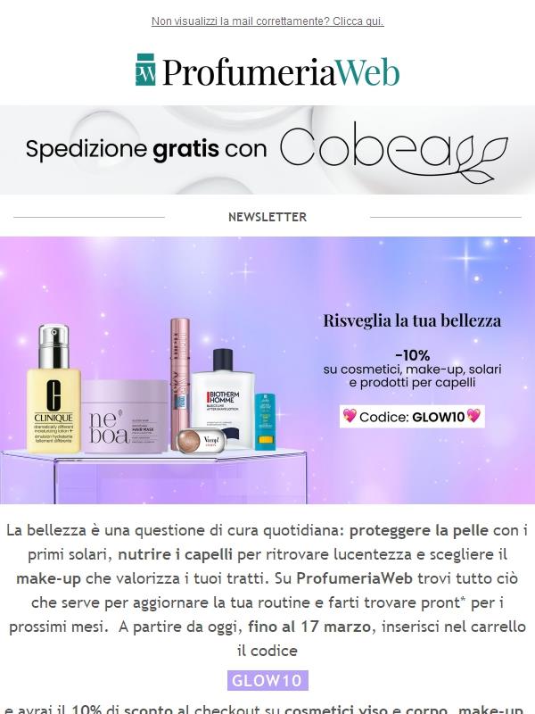 💖 -10% su cosmetici, make-up, solari e prodotti per capelli