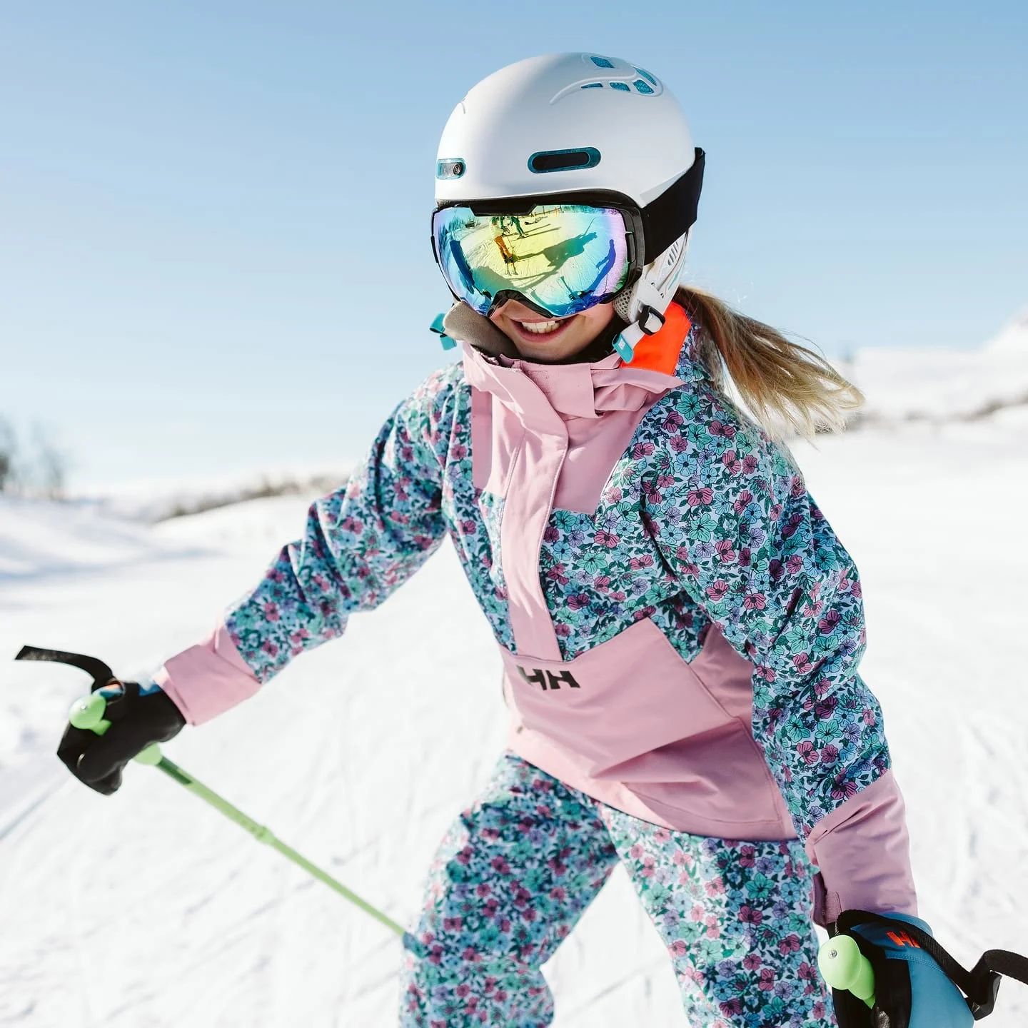 Child skiing in Helly Hansen gear