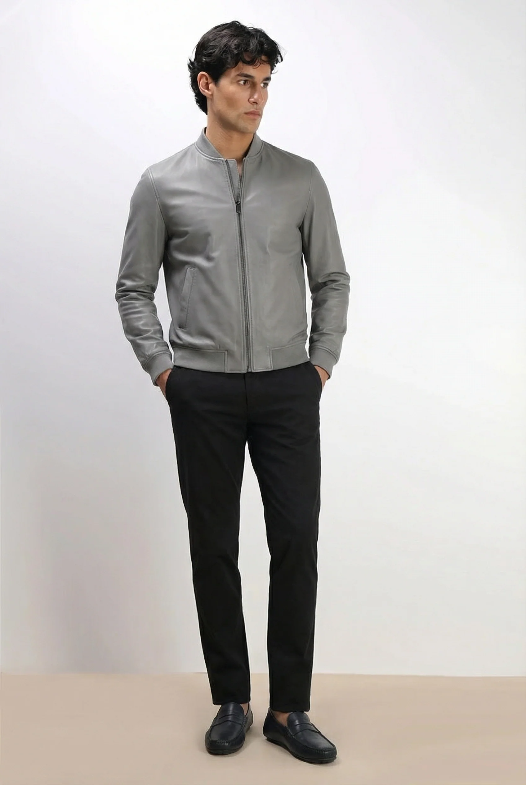 Image of GIUBBOTTO BOMBER EFFETTO PELLE GRIGIO