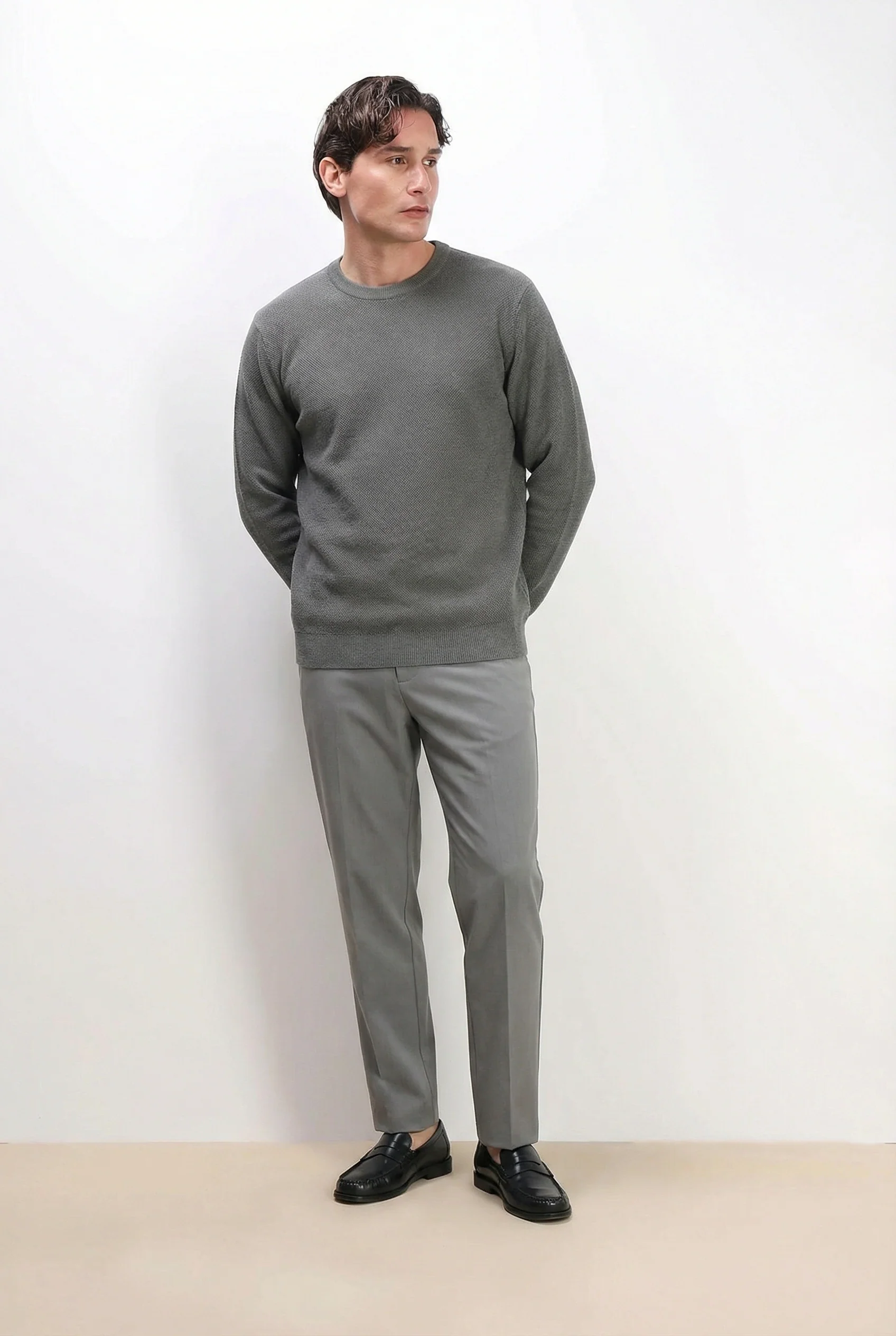 Image of MAGLIA GIROCOLLO PUNTO LAVORATO GRIGIO SCURO